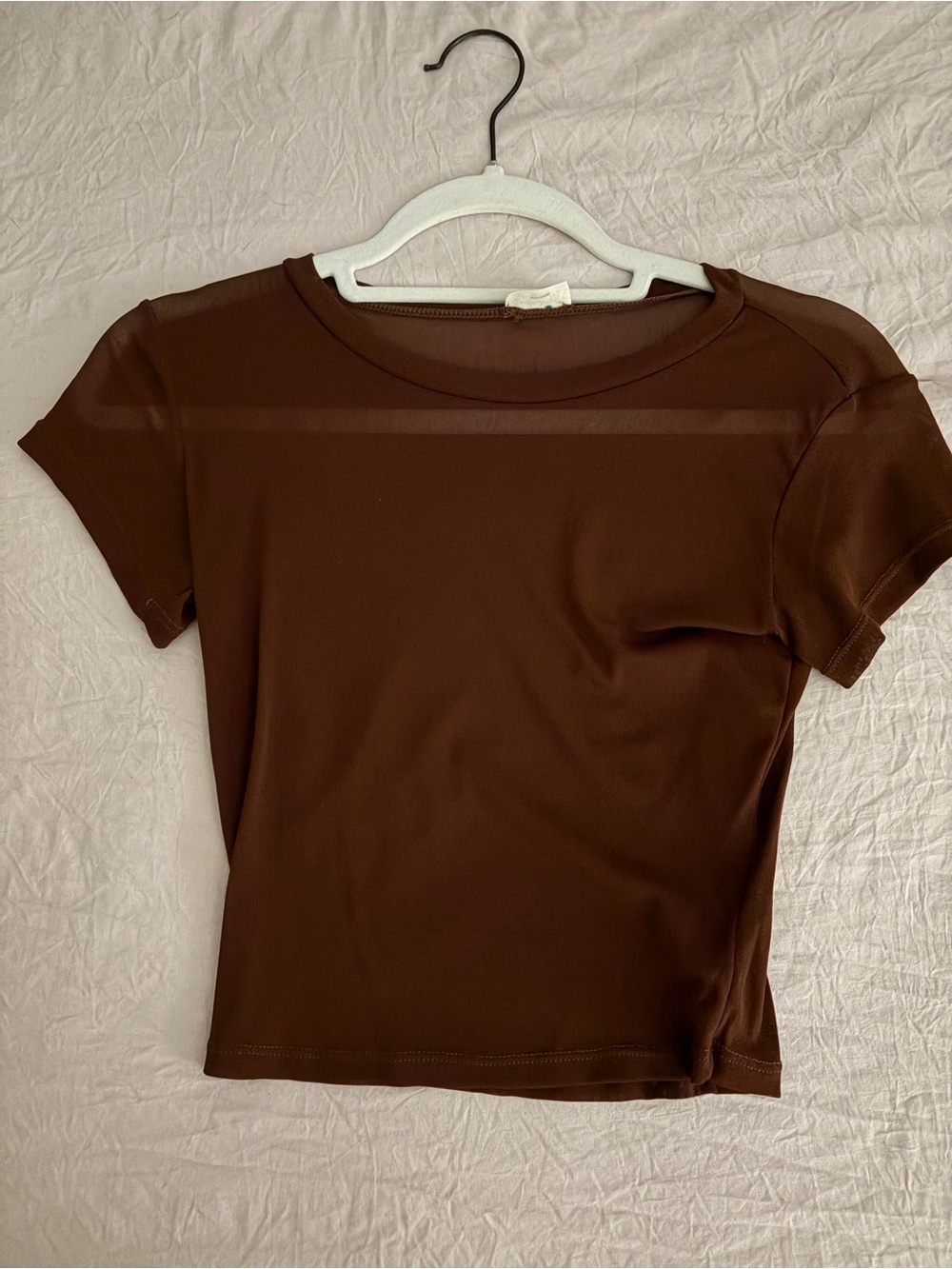 Free People Mesh Brown Short Sleeve Crop Top